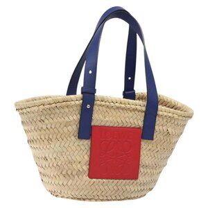 LOEWE Anagram Basket bag Hand Bag Raffia Leather Beige Red Silver